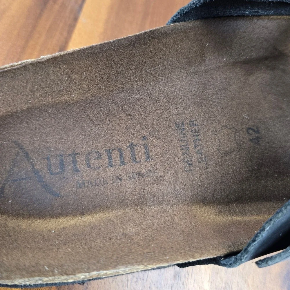 Aurenti Genuine Leather Black Double Strap Buckle Cork Footbed SlideSandals SZ11